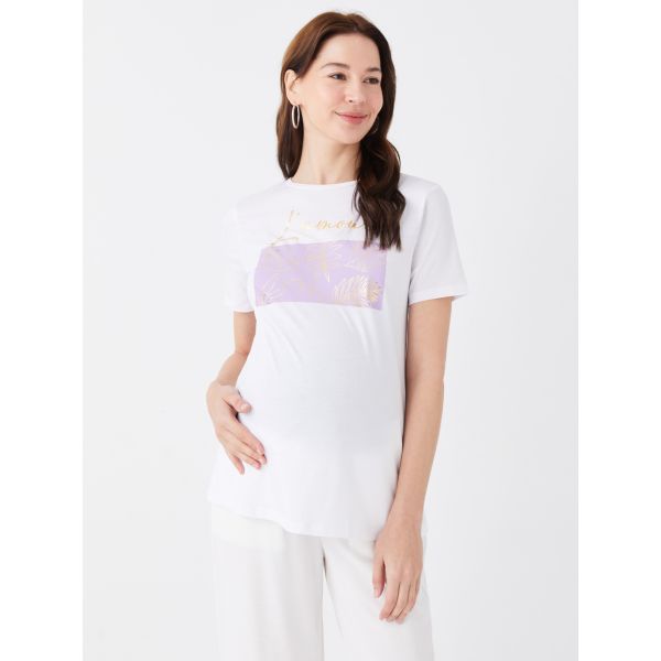 Crew Neck Printed Short Sleeve Maternity T-shirt