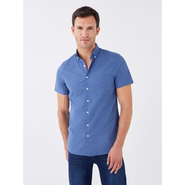 lim Fit Short Sleeve Patterned Men's Shirt