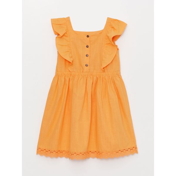 Square Neck Ruffle Detailed Basic Girl Dress