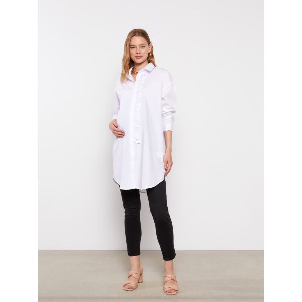 Shirt Collar Straight Long Sleeve Poplin Maternity Tunic