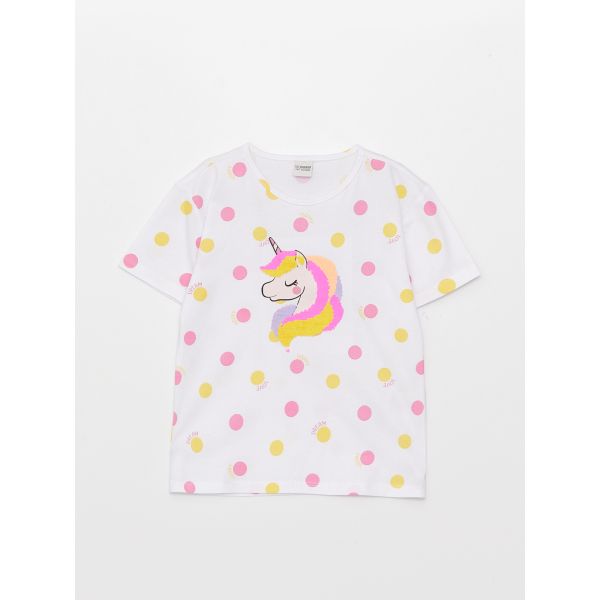 Crew Neck Printed Cotton Girl T-Shirt