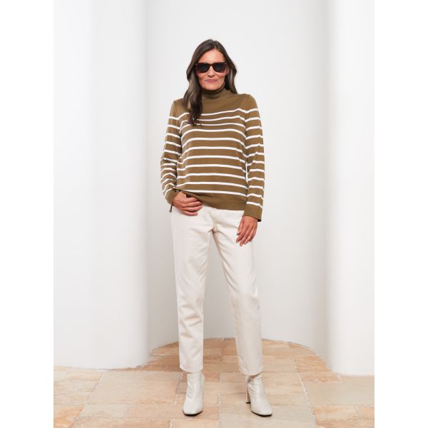 Turtleneck Striped Long Sleeve Women's Tricot Sweater