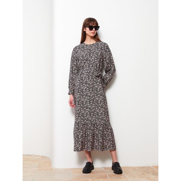 Crew Neck Flower Long Sleeve Women's Dress