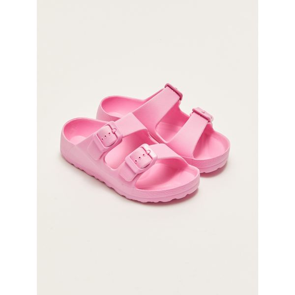 Double Band Buckle Detailed Girls Slippers