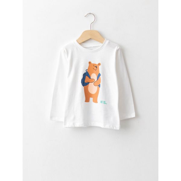 Crew Neck Long Sleeve Printed Cotton Baby Boy T-shirt