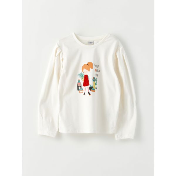 Crew Neck Printed Long Sleeve Girl T-shirt