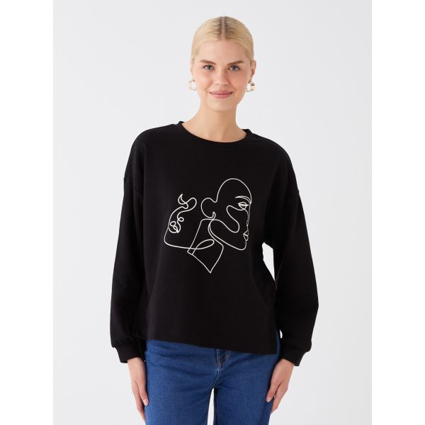 Crew Neck Printed Long Sleeve Oversize Women's Sweatshirt