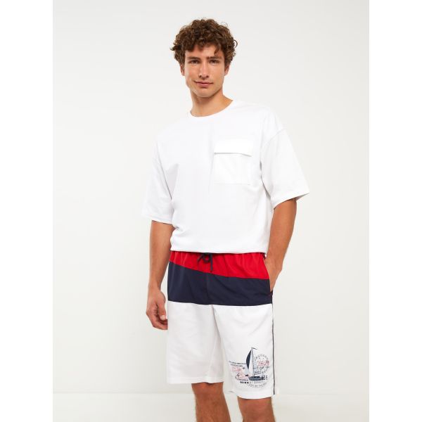 Men's Knee-Length Color-Blocked Swim Shorts