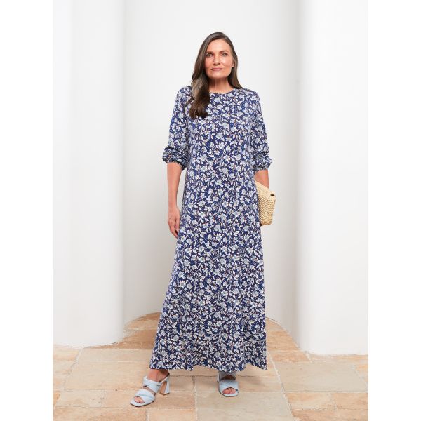 Crew Neck Flower Long Sleeve Women's Dress