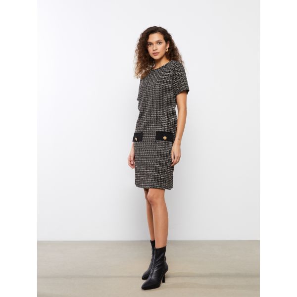 Crew Neck Plaid Women Dress