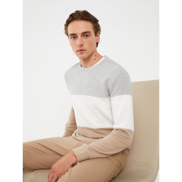 Crew Neck Long Sleeve Men's Sweatshirt with Color Block