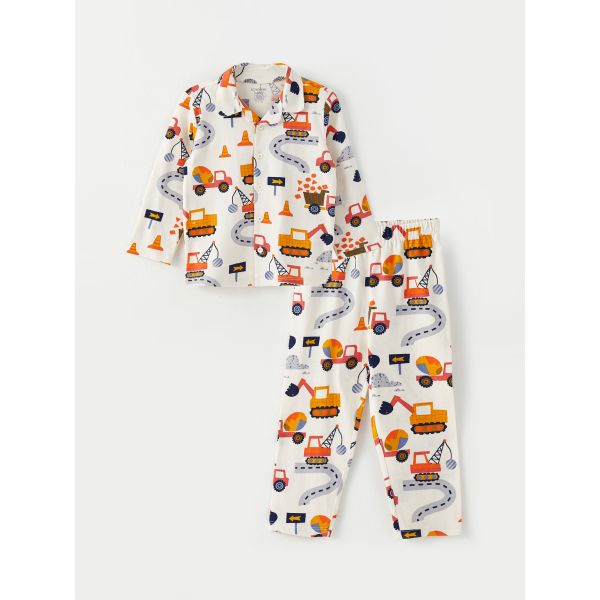 Polo Neck Long Sleeve Printed Baby Boy Pajama Set