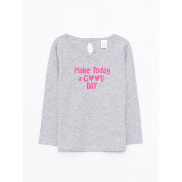 Crew Neck Long Sleeve Printed Cotton Baby Girl T-shirt