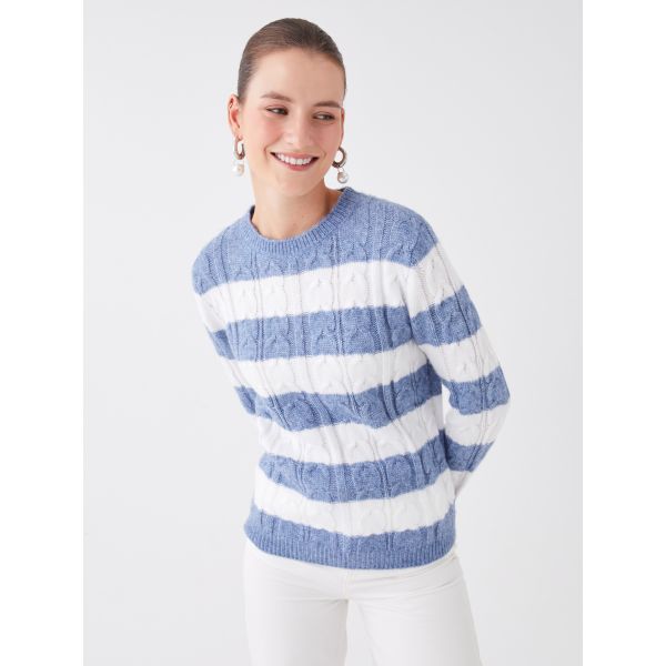 Crew Neck Long Sleeve Women's Tricot Sweater