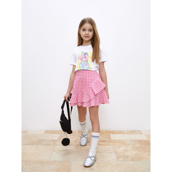 Elastic Waist Plaid Girl Skirt