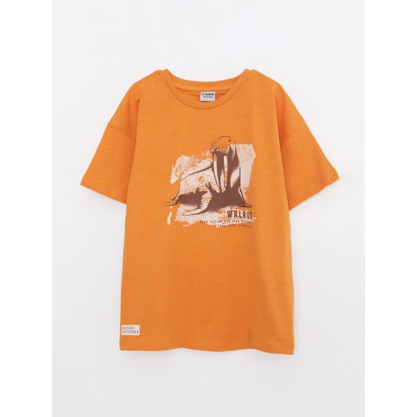 Crew Neck Printed Short Sleeve Cotton Boy T-shirt