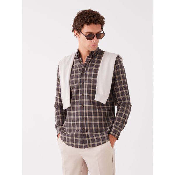 Regular Fit Long Sleeve Plaid Men's Shirt