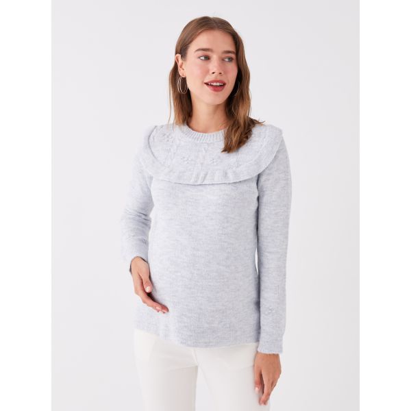 Crew Neck Self Patterned Long Sleeve Maternity Tricot Tunic