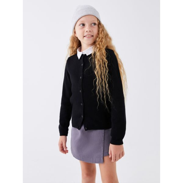 Crew Neck Basic Long Sleeve Girl Tricot Cardigan