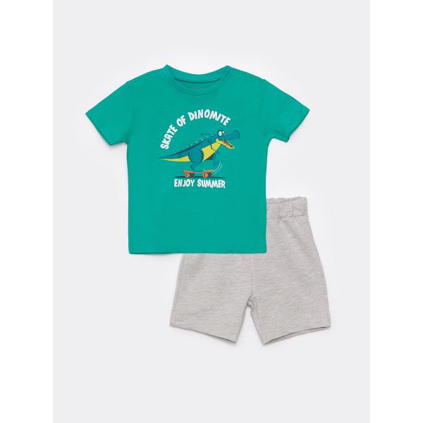 Crew Neck Short Sleeve Printed Baby Boy T-Shirt and Shorts 2-Piece Set